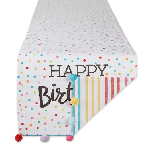 Design Imports Embellished Reversible Table Runner, 14"x72" - Happy Birthday